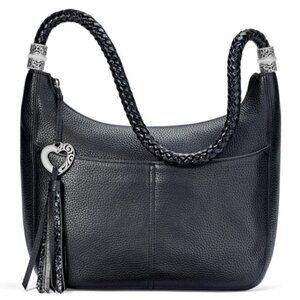 Brighton Barbados Zip top Italian leather hobo. Black